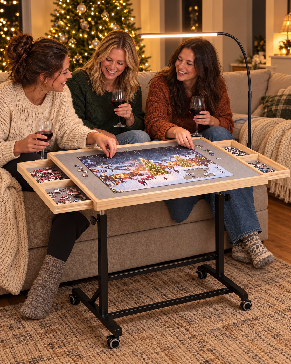 A cozy puzzle night with friends
